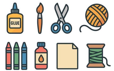 Picture of Glue, brush, scissors, yarn, crayons and more
